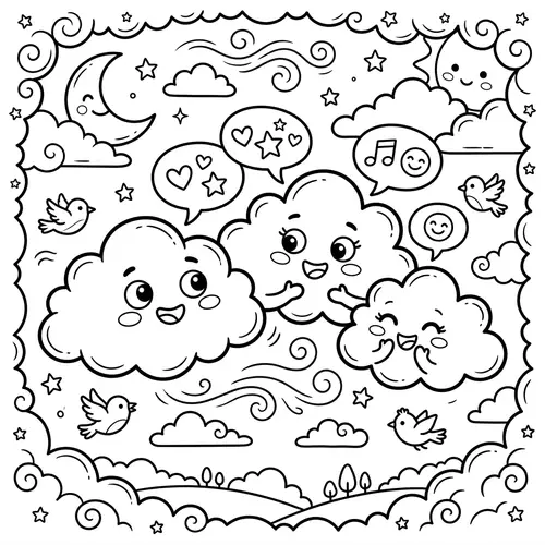 Whimsical Clouds Coloring Page | Joyful Digital Design