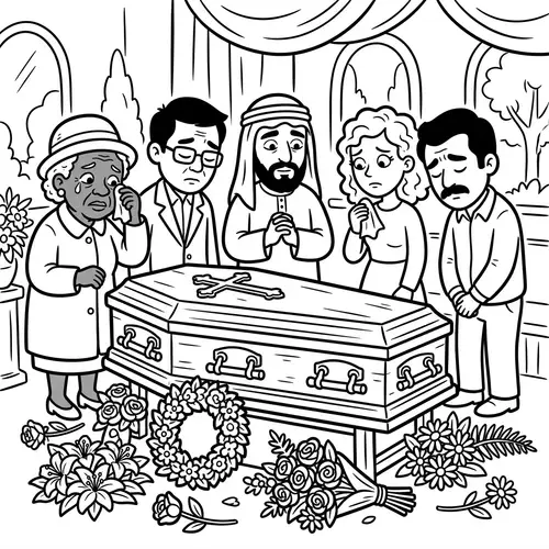 Whimsical Cartoon Coloring Scene with Diverse Individuals