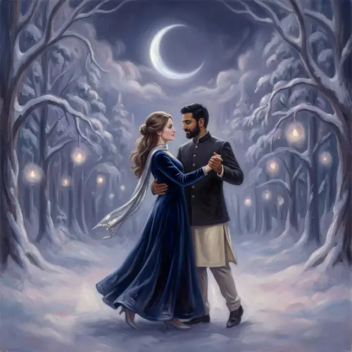 Elegant Winter Wonderland Dance Under Moonlit Sky