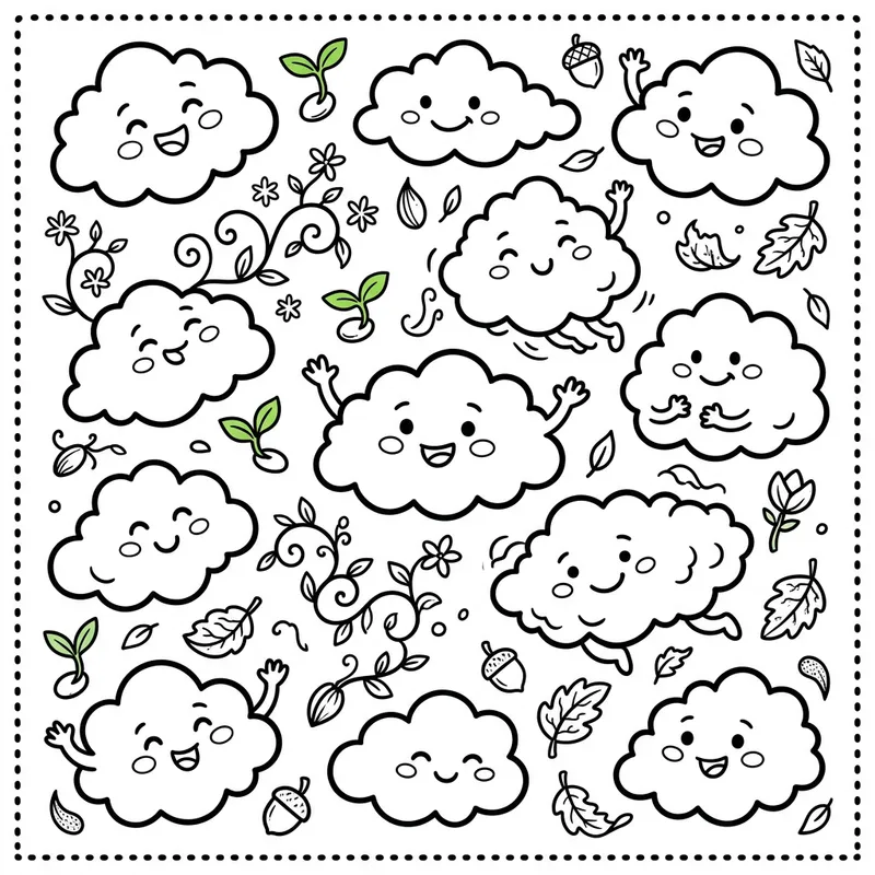 Whimsical Cloud Coloring Page - Playful Life and Death Imagery Whimsical Cloud Coloring Page - Playful Life and Death Imagery