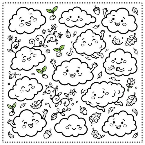 Whimsical Clouds Coloring Page for Kids - Life and Death Balance