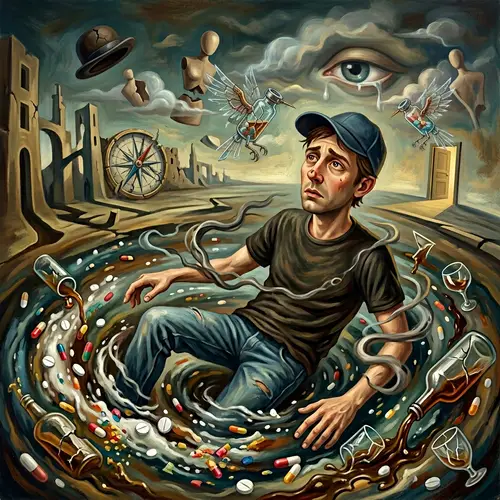 Surrealist Digital Painting of Inner Struggle and Addiction