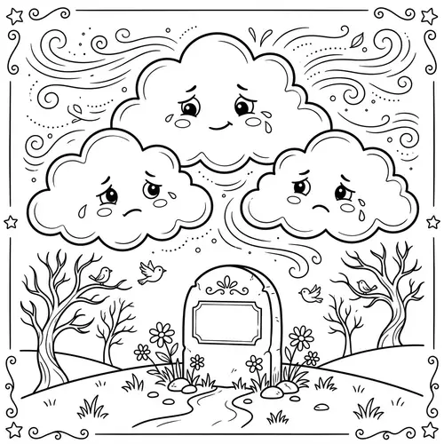 Whimsical Clouds Coloring Page for Children | Emotional Exploration