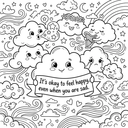 Enchanting Whimsical Clouds Coloring Page for Children