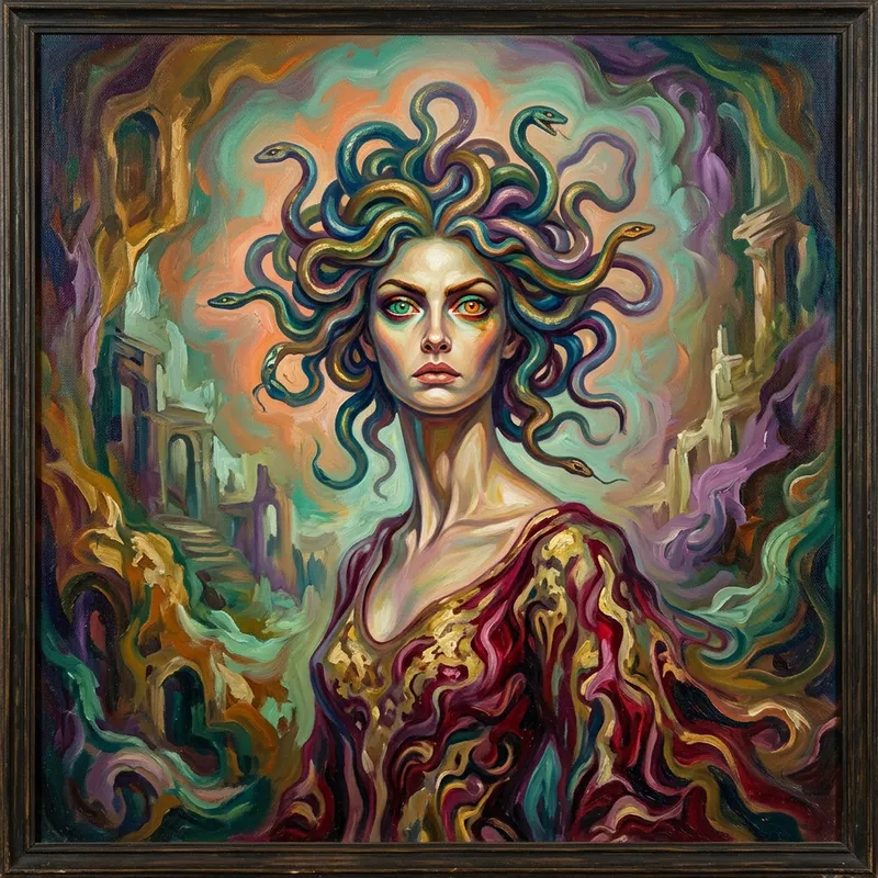 Surreal Medusa: Mythical Power in Vibrant Salvador Dali Style Surreal Medusa: Mythical Power in Vibrant Salvador Dali Style