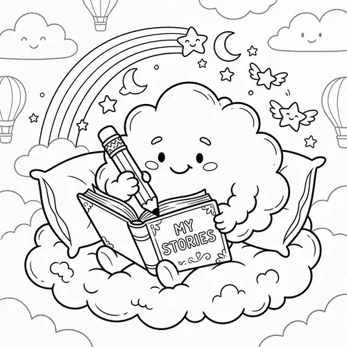 Whimsical Cloud Coloring Page for Children | Printable & Online Sharing