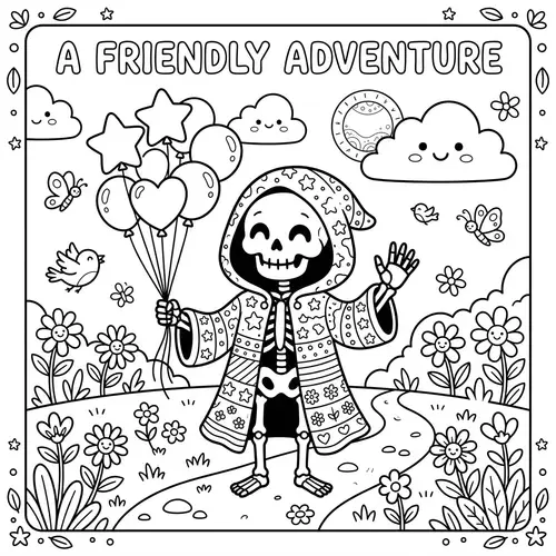 Whimsical Death Coloring Page for Kids - Fun and Friendly Design