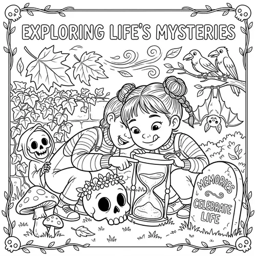 Fearless Asian Girl Coloring Page: Exploring Mortality Symbols