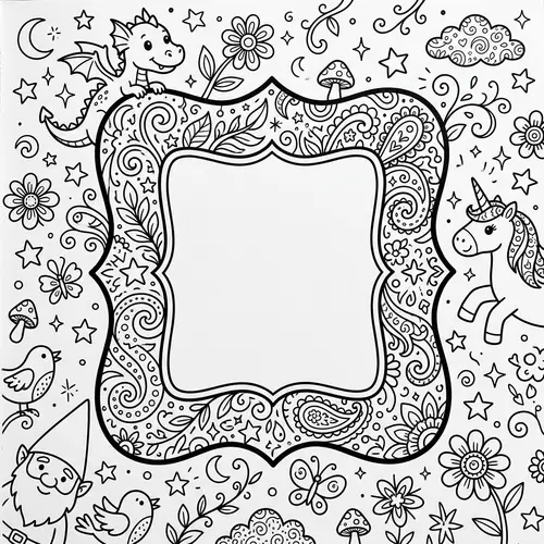 Whimsical Picture Frame Coloring Page for Children & Adults | Creative Designs