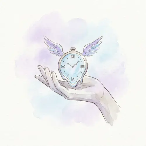 Minimalist Watercolor Design: Tranquil Hand with Winged Clock