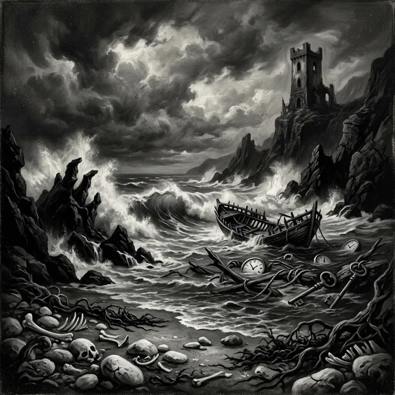 Surreal Death Undertow: Monochrome Waves Artwork