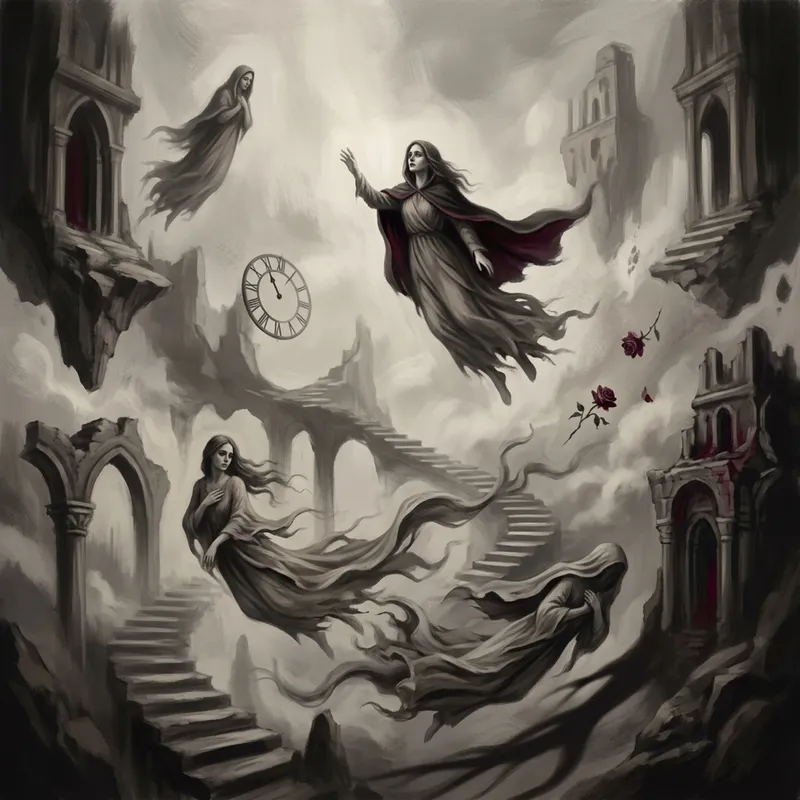 Enigmatic Salvador Dali-Inspired Gothic Dreamscape in Monochromatic Palette