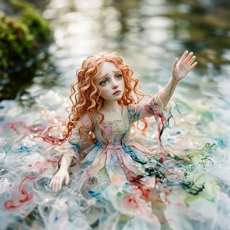 Surreal Paper Doll: Ethereal Transformation in Watercolor