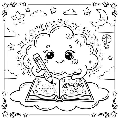 Whimsical Cloud Coloring Page | Printable & Online Sharing