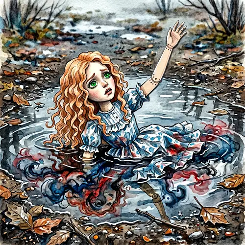 Stunning Paper Doll Sinking in Water - Illustration