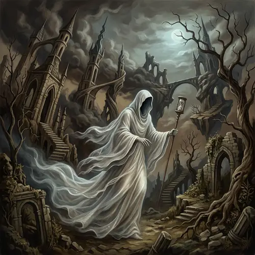 Ethereal Spectral Figure in Surreal Landscape | Digital Painting