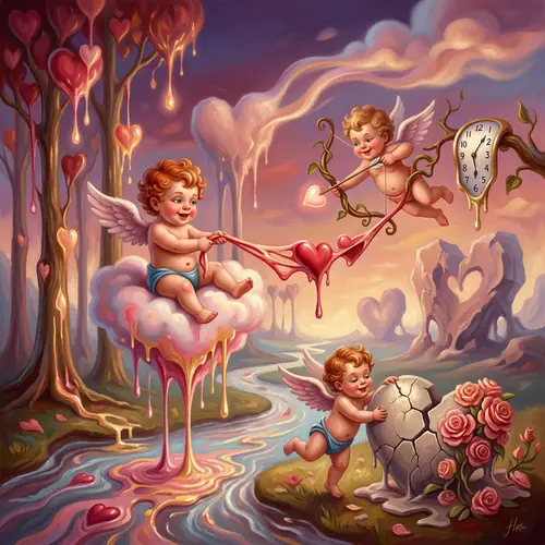 Whimsical Cupids: Surreal Valentine's Day Scene