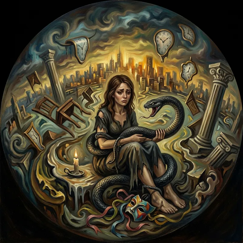 Surrealist Depiction of Woman's Descent into Drug Use Inspired by Salvador Dali