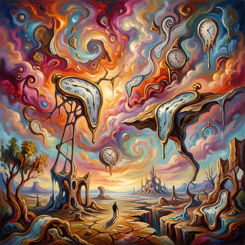 Surreal Sky on Fire: Salvador Dali Inspired Artwork Captured in Brush Strokes