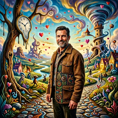 Surreal Portrait of a Man Embodying Fatherly, Brotherly, and Friendly Roles