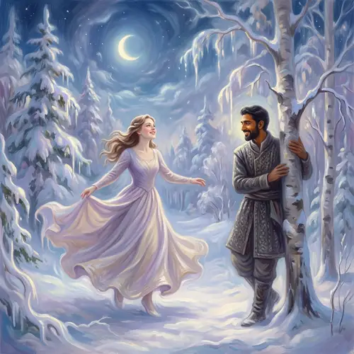 Moonlit Romance in Snowy Forest - Artistic Serenity