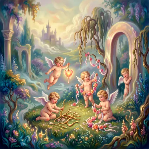 Playful Cupids Anticipating Valentine's | Surreal Painting