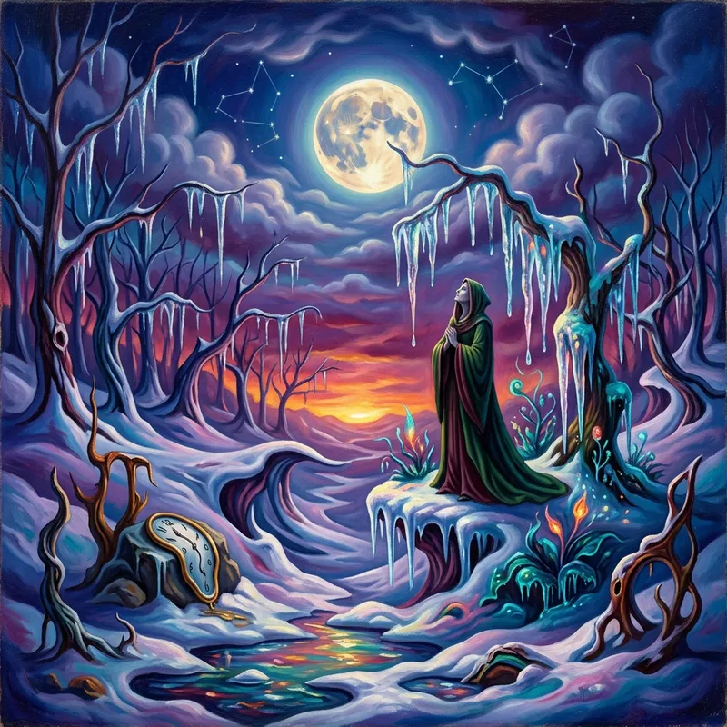 Surreal Winter Solstice Landscape - Enchantment, Moon, & Icicles Surreal Winter Solstice Landscape - Enchantment, Moon, & Icicles
