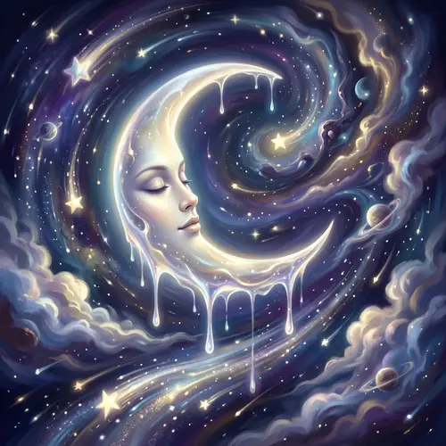 Moonlit Surrealism: Captivating Crescent Moon in Dreamlike Sky