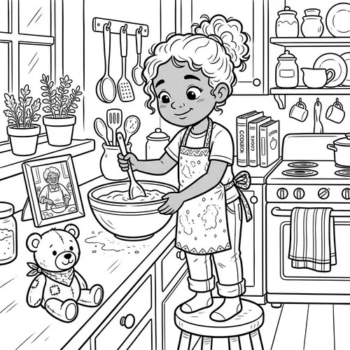 Joyful Childhood Cooking: Heartwarming Cartoon Illustration