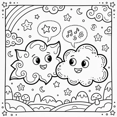 Enchanting Coloring Page with Whimsical Clouds for Kids