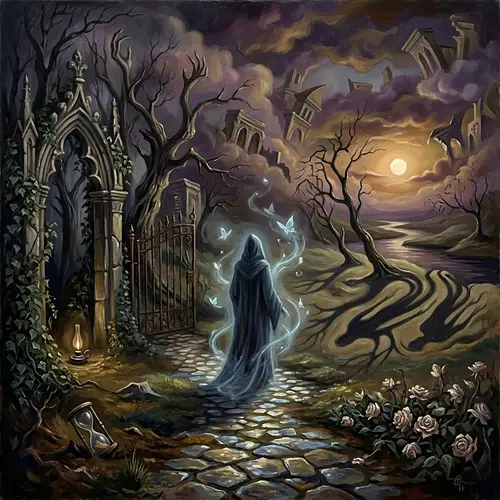 Ethereal Oil Painting: Symbolism of Death with Surrealist Style