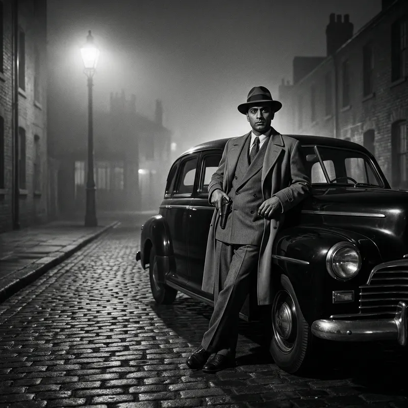 Mysterious Lone Armed Chauffeur in Vintage Noir Setting