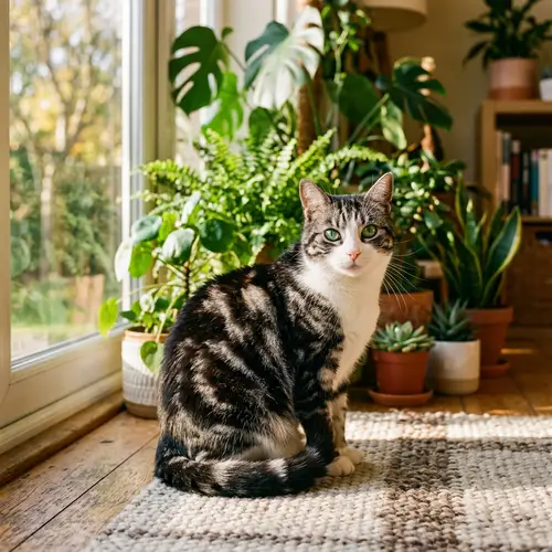 Cuddly Black and White Cat Enjoying Sunlight | Peaceful Indoor Scene