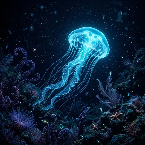 Captivating Underwater Scene with Elegant Luminescent Jellyfish