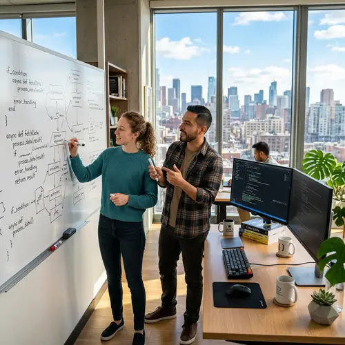 Programmer PC Wallpaper: Modern Workspace with Diverse Programmers