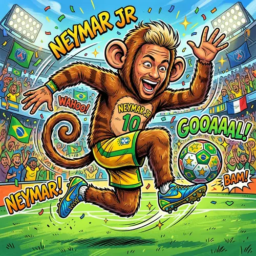 Playful Neymar Monkey Costume - Vibrant Comic Style Art