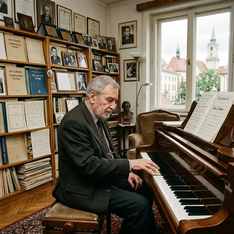 Composer Ján Cikker Playing Piano in Bratislava Home