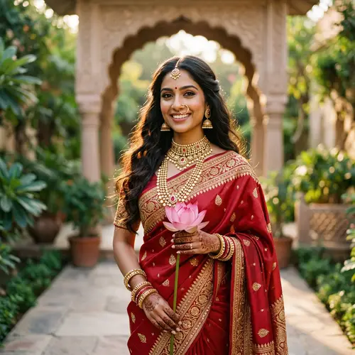Beautiful South Asian Woman in Red Sari | Elegant Portrait