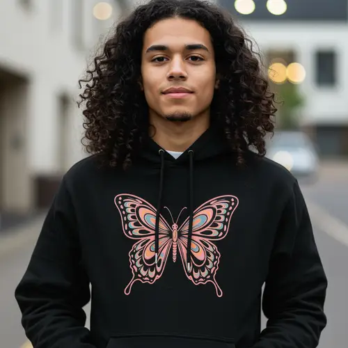 Curly Hair Human in Butterfly Hoodie