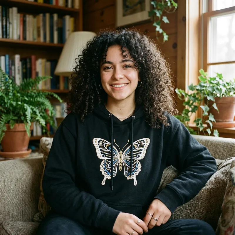 Curly Hair Human in Butterfly Hoodie Curly Hair Human in Butterfly Hoodie