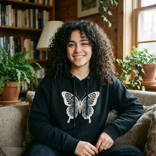 Curly Hair Human in Butterfly Hoodie