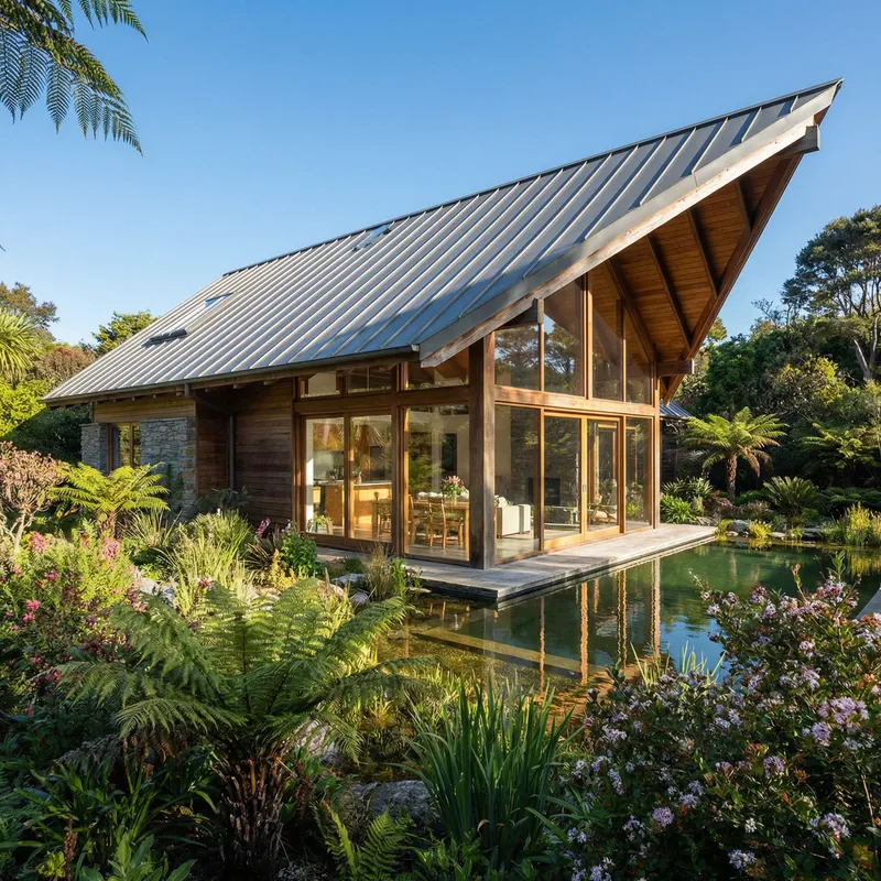 Modern House with Lush Garden and Large Windows