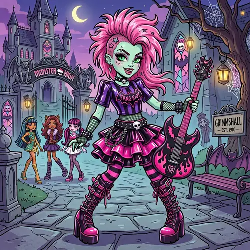 Monster High Inspired Girl with Latex Costume and Pink Hair