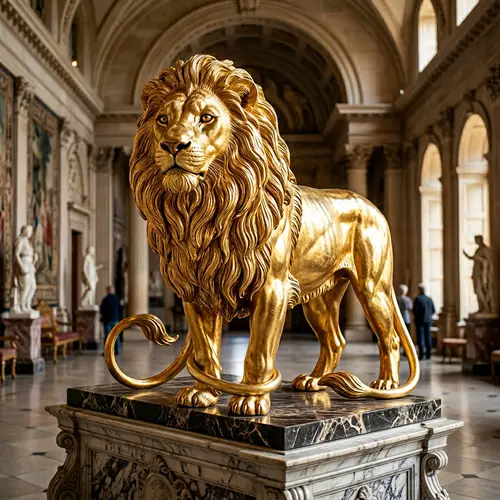 Majestic Gold Lion Statue | Artistic Splendor