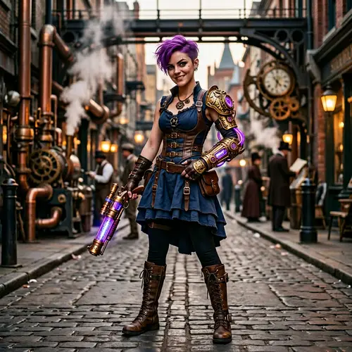 Jinx: Defiant Steampunk Pixie with Purple Hair