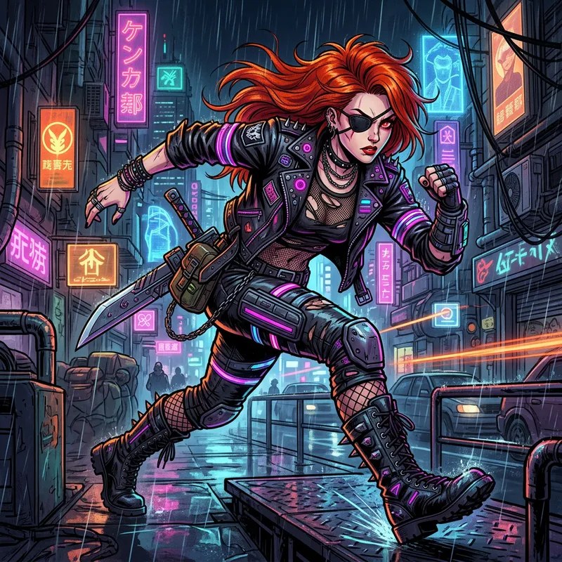 Fierce Redhead Goth Mommy in 80s Anime Style Fierce Redhead Goth Mommy in 80s Anime Style