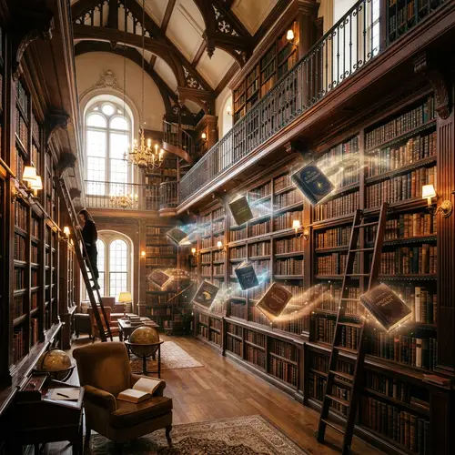 Classy Library Environment: Books Pulling Out from Shelves