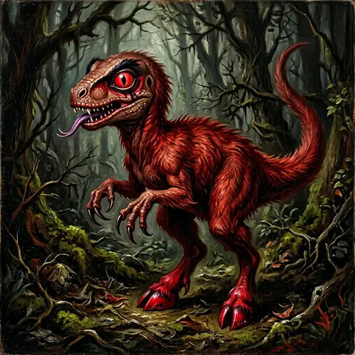 Red-Furred Dinosaur-Like Creature with Menacing Appeal