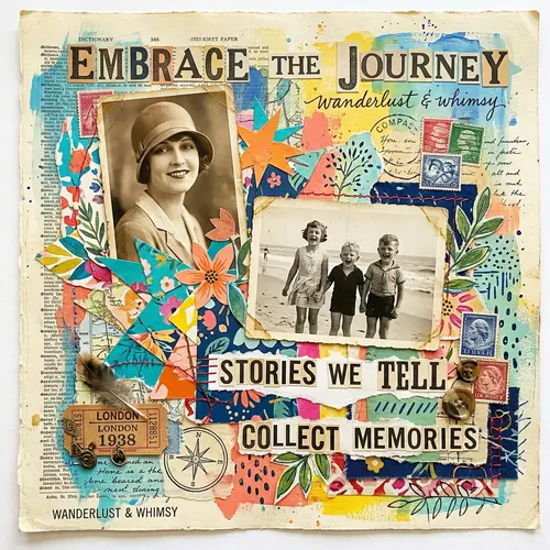 Artistic Mixed Media Collage: Vintage & Colorful Design