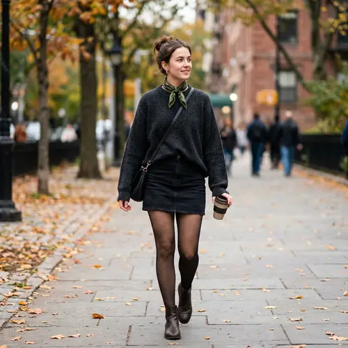 Stylish Young Woman in Black Pantyhose